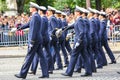 Military parade (Defile) during the ceremonial of french national day, Champs Elysee avenue. Royalty Free Stock Photo