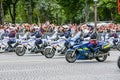 Military parade (Defile) during the ceremonial of french national day, Champs Elysee avenue. Royalty Free Stock Photo