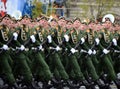 Military parade in honor of Victory Day on red square on 9 may 2017. The cadets of the Moscow higher military command school.