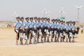 Military parade. Indian Guard show skill with a rifle contest as part of Desert Camel Festival in Jaisalmer, Rajasthan, India
