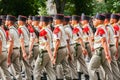 Military parade (Defile) during the ceremonial of french national day, Champs Elysee avenue.