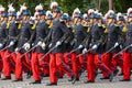 Military parade (Defile) during the ceremonial of french national day, Champs Elysee avenue. Royalty Free Stock Photo