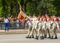 Military parade (Defile) during the ceremonial of french national day, Champs Elysee avenue. Royalty Free Stock Photo