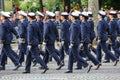 Military parade (Defile) during the ceremonial of french national day, Champs Elysee avenue. Royalty Free Stock Photo