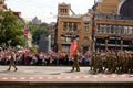 Military parade of 30 years Independence Day of Ukraine. Marching NATO military troops from USA on Khreshchatyk street