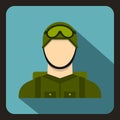 Military paratrooper icon, flat style