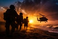 military paratroopers soldiers disembark from a helicopter generative ai