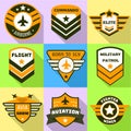 Military patrol logo set, flat style