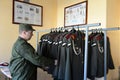 Military personnel of internal troops prepare form for the parade