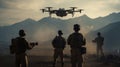 Military personnel launch a combat drone to carry out a complex tactical mission.