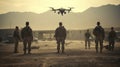 Military personnel launch a combat drone to carry out a complex tactical mission.