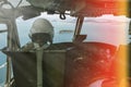 Military pilot soldier on helicopter. Royalty Free Stock Photo
