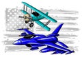 Military plane fired a missile. Fighter jet vector illustration. Royalty Free Stock Photo