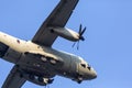 Plane military landing close up with cart out, during air show. Royalty Free Stock Photo