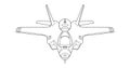 Military plane vector line art, concept design. Airplane black contour outline illustration isolated on white background