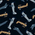 3 military planes in a seamless pattern
