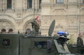 A military police officer in an armored truck Ural-63095 `Typhoon-U` during a parade on red square. Royalty Free Stock Photo