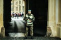 Military or police officer patrols in Peking, China