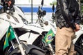 A military police soldier is seen standing next to police motorcycles during the Brazilian independence parade in the city of