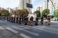 Military police soldiers with dogs in city of Belo Horizonte preparing for the commemorative parade