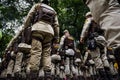 Military police soldiers parade together during Brazilian independence day