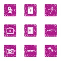 Military protection icons set, grunge style