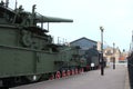 Military railway platform with ranged gun Royalty Free Stock Photo