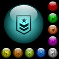 Military rank icons in color illuminated glass buttons