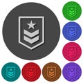 Military rank icons with shadows on round backgrounds