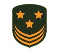 Military rank insignia with three stars and stripes on green. Army officer emblem, military badge vector illustration Royalty Free Stock Photo