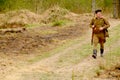 Military re - enactor in Russian soviet uniform world war II. Russian soldier.