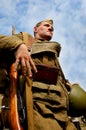 Military re - enactor in Russian soviet uniform world war II. Russian soldier.