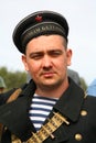 Military re - enactor in Russian soviet uniform world war II. Russian soldier - military sailor.