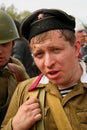 Military re - enactor in Russian soviet uniform world war II. Russian soldier - military sailor. Royalty Free Stock Photo