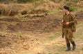 Military re - enactor in Russian soviet uniform world war II. Russian soldier - military sailor. Royalty Free Stock Photo