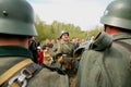 Military re - enactors in German uniform world war II. German soldiers.