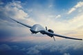 Military reconnaissance drone flies high in the sky. Created with Generative AI technology