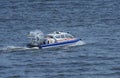 Military rescue boat floating on water