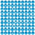 100 military resources icons set blue