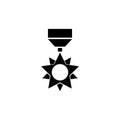 Military Reward Medal, Veteran Order. Flat Vector Icon illustration. Simple black symbol on white background. Military Reward