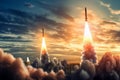 Military rockets launched from the ground, generative ai