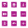 Military science icons set, grunge style