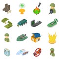 Military science icons set, isometric style Royalty Free Stock Photo