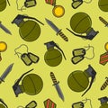 Military seamless pattern with token, medal and knife vector illustration background veteran day