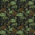 Military Seamless Pattern with Tropical Birds Flamingo. Camouflage Background. Camo Fashion Texture. Army Uniform Royalty Free Stock Photo