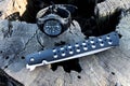 Military set. Tactical knife and watch. Royalty Free Stock Photo