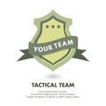 Vector illustration of a shield logo wrapped in a ribbon. Suitable for military tactical team logos