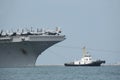 Military ship, captain deck with maritime control room and antenna. Royalty Free Stock Photo