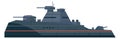 Military ship icon. Battleship with army weapon. Navy force