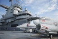 Military ship and plane on exhibit at Patriots Point. Royalty Free Stock Photo